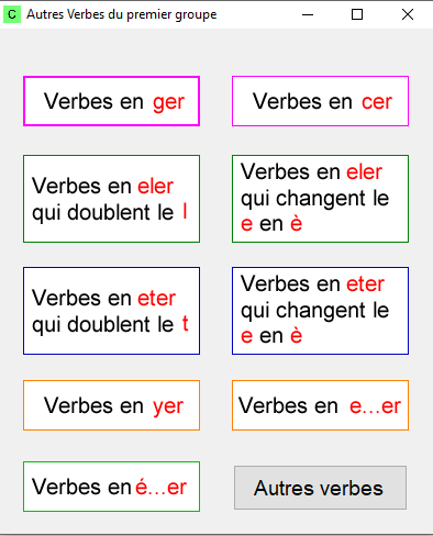 Tableau des verbes du 1er groupe dans le ruban Word